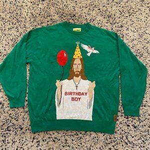 Novelty Christmas Sweater Tipsy Elves 'Birthday Boy" Green 4XL